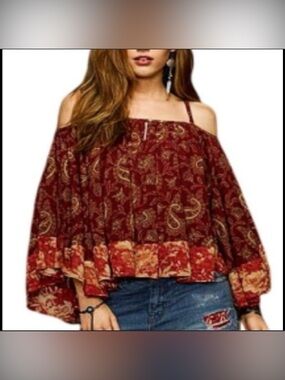 Denim & Supply Ralph Lauren Paisley Off the Shoulder Boho Peasant Blouse Size M